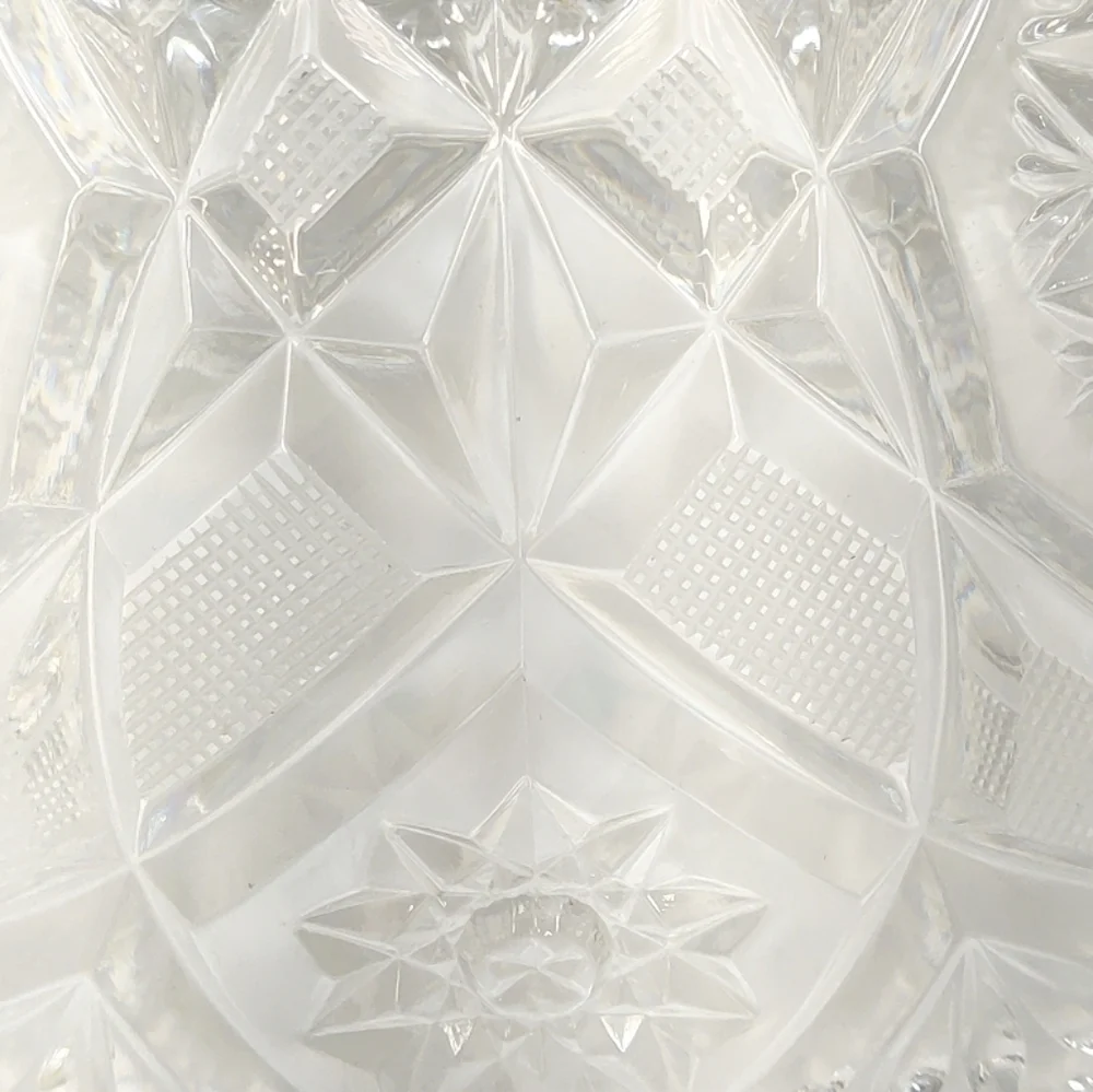 Vintage Pressed Glass Serving Bowl – Cut Glass Starburst & Diamond Pattern